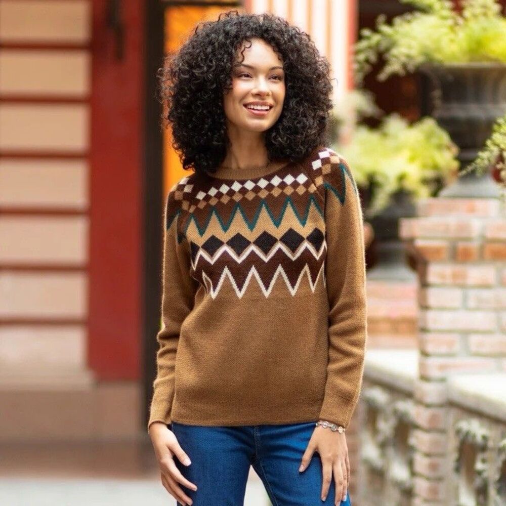 Novica Chimu Geometry 100% Alpaca Pullover Sweater with Geometric Designs